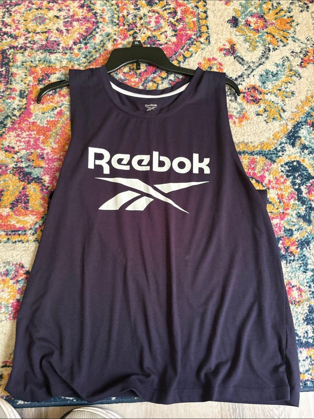 Reebok Navy Sleeveless Logo Tank with White Print